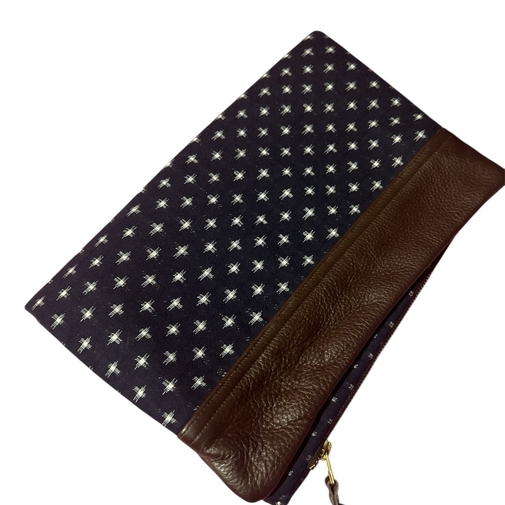 Brown, Navy and Black Patterned Zip Clutch
